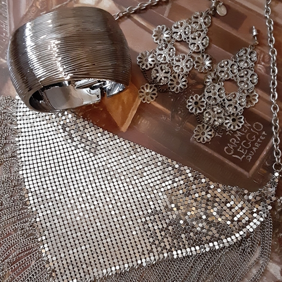 Silver Bib Necklace, Earrings and Bracelet - Picture 5 of 6